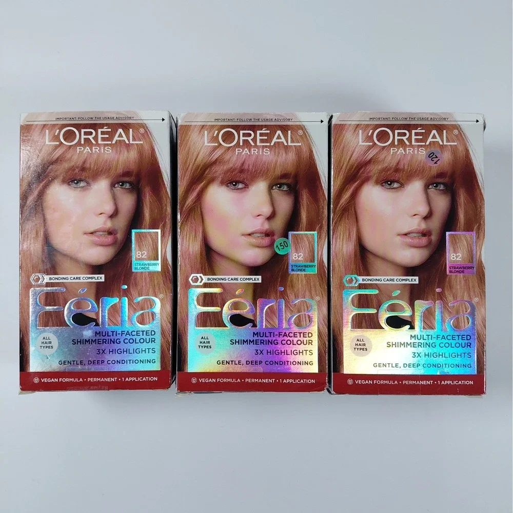 Lot Of 3 L'Oreal Feria Permanent Hair Color #82 Strawberry Blonde Vegan Dye